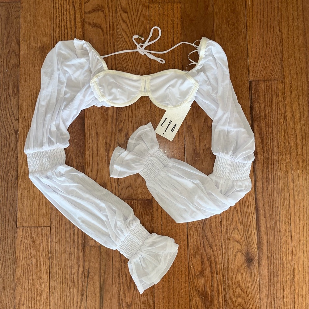Sheer long sleeve crop top bralette